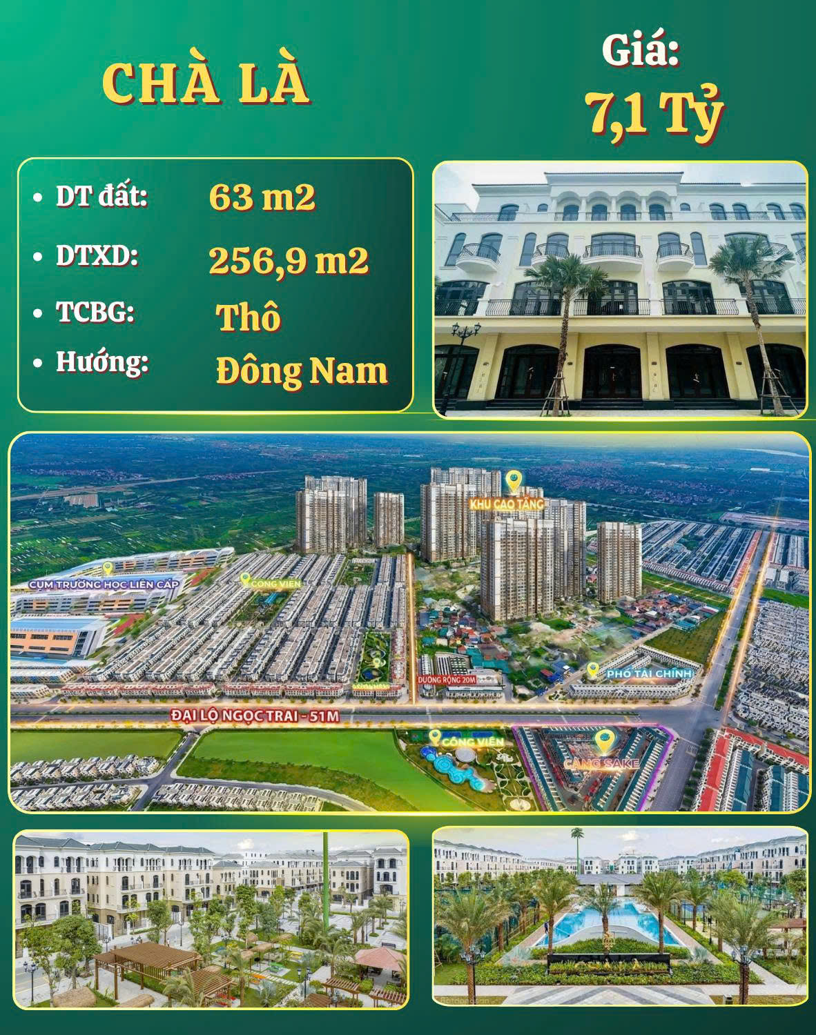 Bán liền kề Chà Là giá siêu tốt chỉ 113 triệu 1m2 - diện tích 63m2 - Thô giá 7,1 tỷ